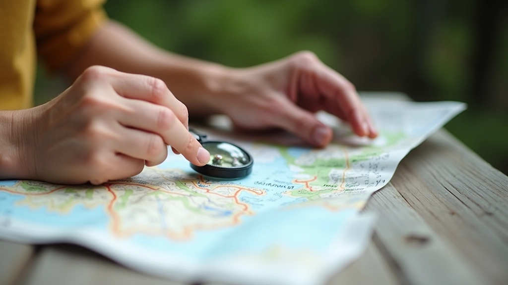 Ręce trzymające papierową mapę topograficzną z legendą symboli